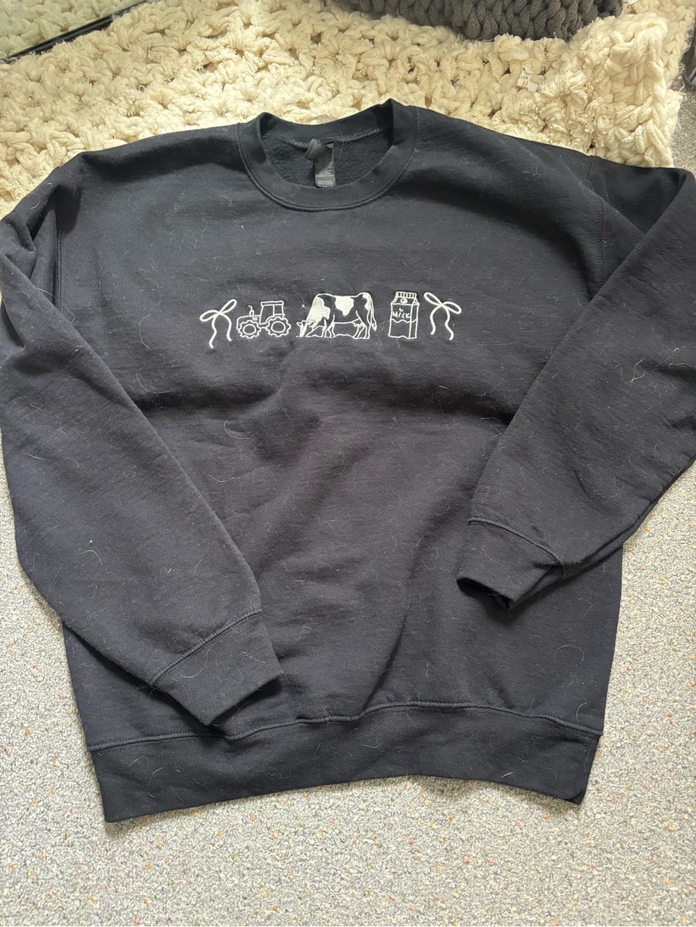 Gildan Black Crewneck Sweater with White Farm Motif